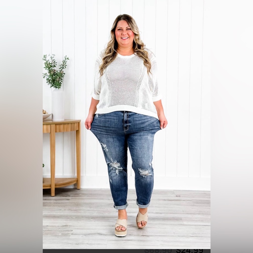 New Judy Blue Here Comes The Sun Medium Wash High Rise Distressed Relaxed Fit - Picture 7 of 13